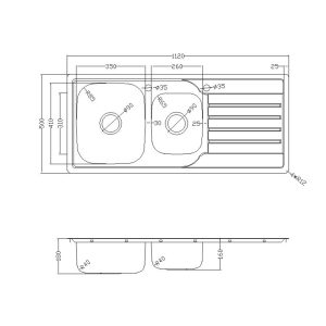 BKS-PA350 — Top Mount Prague Pressing Kitchen Sink technical drawing