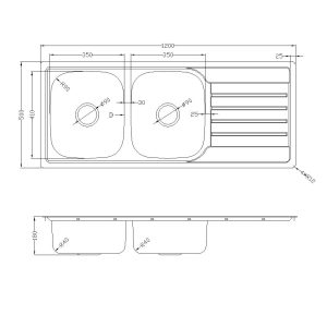 BKS-PA400 — Top Mount Prague Pressing Kitchen Sink technical drawing